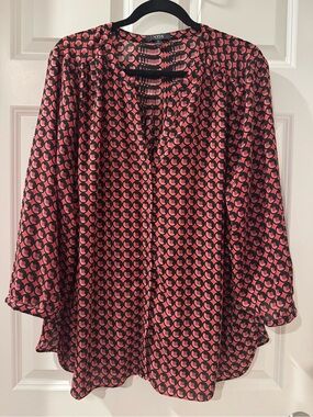 NYDJ Pintuck Blouse Pink and Black Patterned